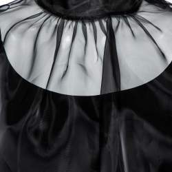 Pre Owned Prada Black Silk Tulle Neck Tie Detailed Sleeveless Organza Blouse L