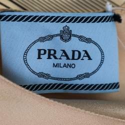 Pre Owned Prada Beige Crepe Feather Trim Detail Midi Dress L