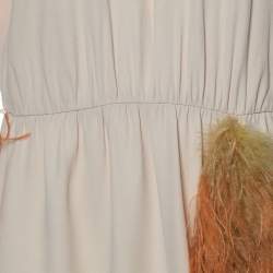 Pre Owned Prada Beige Crepe Feather Trim Detail Midi Dress L
