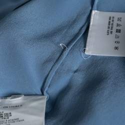 Prada Blue Silk Gathered Cuff Tie Detail Long Sleeve Blouse M