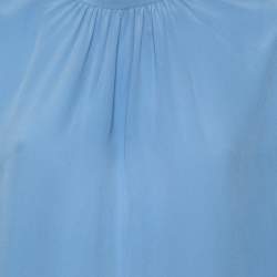 Prada Blue Silk Gathered Cuff Tie Detail Long Sleeve Blouse M