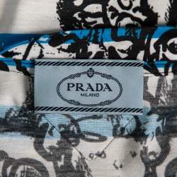 Prada Blue & White Striped Cotton Printed Short Sleeve Dress M
