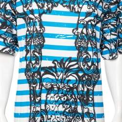 Prada Blue & White Striped Cotton Printed Short Sleeve Dress M