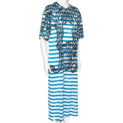 Prada Blue & White Striped Cotton Printed Short Sleeve Dress M