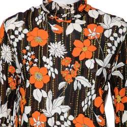 Prada Orange Floral Printed Jersey Long Sleeve Turtleneck Top M 