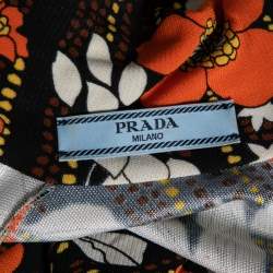 Prada Orange Floral Printed Jersey Long Sleeve Turtleneck Top M 