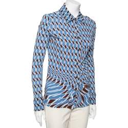 Pre Owned Prada Blue Argyle Print Long Sleeve Shirt M