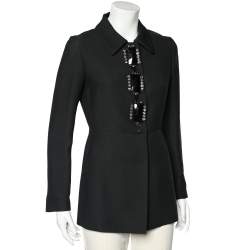 Prada Black Wool & Silk Embellished Detail Button Front Jacket M