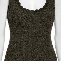 Pre Owned Prada Olive Green Floral Embroidered Wool Sleeveless Dress M