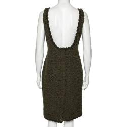 Pre Owned Prada Olive Green Floral Embroidered Wool Sleeveless Dress M