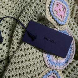 Pre Owned Prada Green Crochet Knit Embellished Short Sleeve Dress S