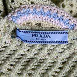 Pre Owned Prada Green Crochet Knit Embellished Short Sleeve Dress S