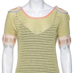 Pre Owned Prada Green Crochet Knit Embellished Short Sleeve Dress S