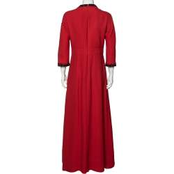 Prada Red Crepe Bead Embellished Long Sleeve pleated Gown M