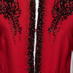 Prada Red Crepe Bead Embellished Long Sleeve pleated Gown M