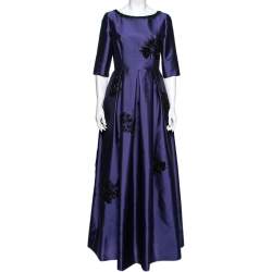 Prada Blue Wool & Silk Bead Embellished Short Sleeve Gown M