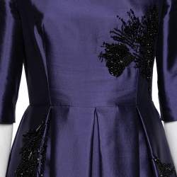 Prada Blue Wool & Silk Bead Embellished Short Sleeve Gown M