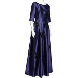 Prada Blue Wool & Silk Bead Embellished Short Sleeve Gown M