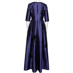 Prada Blue Wool & Silk Bead Embellished Short Sleeve Gown M