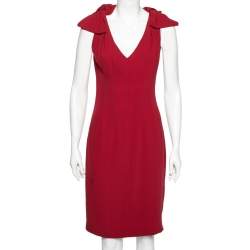 Prada Red Crepe Bow Detailed Sleeveless Dress M
