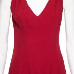 Prada Red Crepe Bow Detailed Sleeveless Dress M