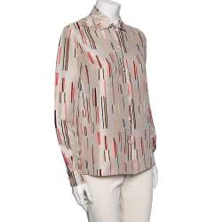 Prada Beige Printed Silk Long Sleeves Shirt S
