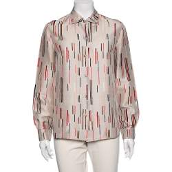 Prada Beige Printed Silk Long Sleeves Shirt S