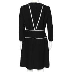 Prada Black Crepe Contrast Trim Detail Midi Dress M