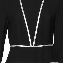 Prada Black Crepe Contrast Trim Detail Midi Dress M