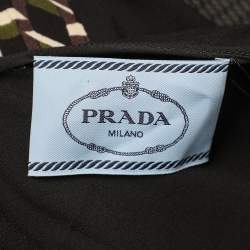 Pre Owned Prada Black Printed Crepe Asymmetric Hem Belted Midi Dress M