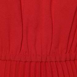 Prada Black & Red Crepe Elasticized Waist Plisse Midi Dress M