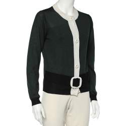Prada Color Block Wool & Silk Knit Button Front Cardigan L
