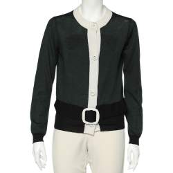 Prada Color Block Wool & Silk Knit Button Front Cardigan L