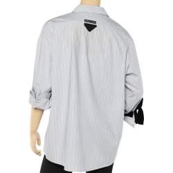 Prada Blue Striped Cotton Velvet Bow Detail Shirt M