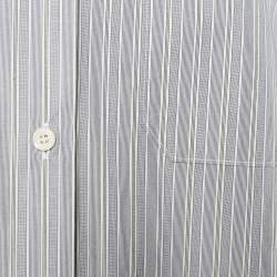 Prada Blue Striped Cotton Velvet Bow Detail Shirt M