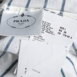 Pre Owned Prada White & Blue Striped Cotton Long Sleeve T-Shirt L