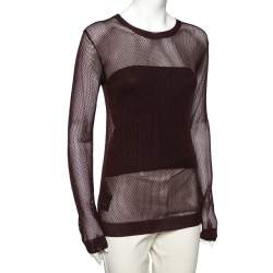 Pre Owned Prada Burgundy Open Knit Long Sleeve Top M