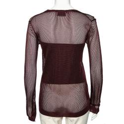 Pre Owned Prada Burgundy Open Knit Long Sleeve Top M
