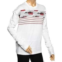 Prada White Cotton Printed Paneled Long Sleeve T-Shirt M 