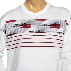 Prada White Cotton Printed Paneled Long Sleeve T-Shirt M 