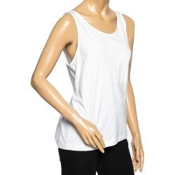 Prada White Cotton Pocket Detail Sleeveless Oversized Top S 