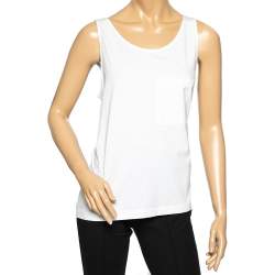 Prada White Cotton Pocket Detail Sleeveless Oversized Top S 