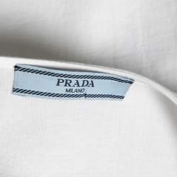 Pre Owned Prada White Cotton Paneled Drawstring Hem Detail Sleeveless Top M