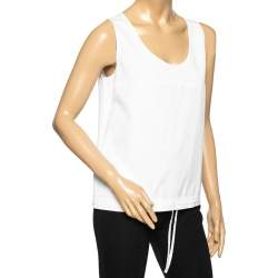 Pre Owned Prada White Cotton Paneled Drawstring Hem Detail Sleeveless Top M