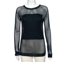 Pre Owned Prada Blue Mesh Knit Long Sleeve T-Shirt M