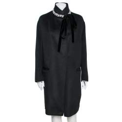Prada Black Wool Embellished Neck Detail Cape Coat M Prada | TLC