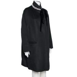 Prada Black Wool Embellished Neck Detail Cape Coat M Prada | TLC