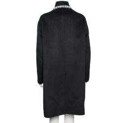 Prada Black Wool Embellished Neck Detail Cape Coat M
