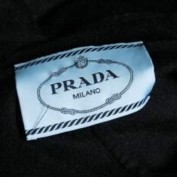 Prada Black Wool Embellished Neck Detail Cape Coat M