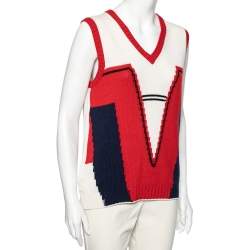 Prada Multicolor Printed Cashmere V Neck Sleeveless Cardigan M